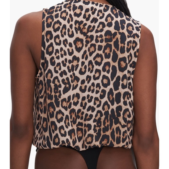 NWT Good American Georgette Wrap Front Bodysuit Good Leopard003 - Picture 5 of 15